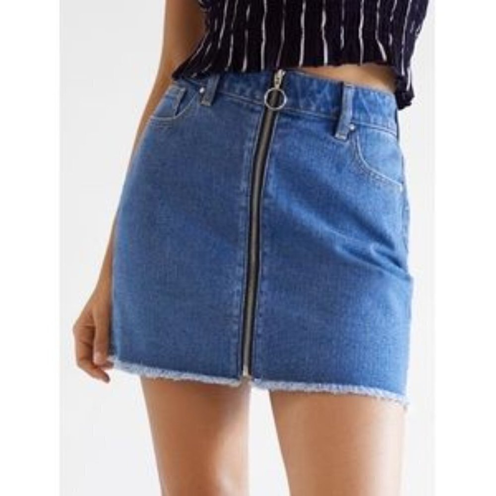 PACSUN Front Zip Mini Jean Skirt, Raw Hem